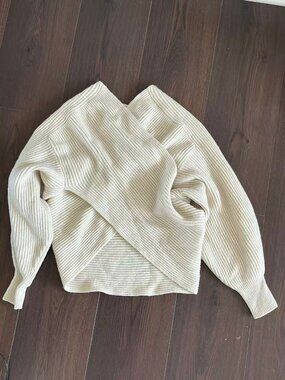 White Shimmer Open Back Cross Wrap Knit Sweater XS 0-2